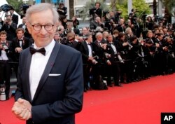FILE - Director and president of the jury, Steven Spielberg, arrives for the screening of "Inside Llewyn Davis" at the 66th international film festival, in Cannes, southern France, May 19, 2013.