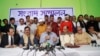 Bangladesh's opposition leader Kamal Hossain addresses a press conference after his motorcade was allegedly attacked in Dhaka, Bangladesh, Dec. 14, 2018.
