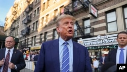 FILE - Former president Donald Trump, talks to members of the media on April 16, 2024, in New York.