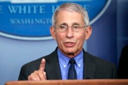 FILE - Dr. Anthony Fauci, director of the National Institute of Allergy and Infectious Diseases, speaks about the coronavirus in the White House, April 7, 2020.