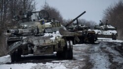 Destroyed Russian tanks are seen in the Sumy region