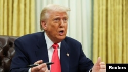 U.S. President Donald Trump speaks in the Oval Office at the White House in Washington, March 6, 2025. 