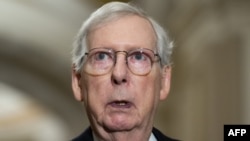US Senate Minority Leader Mitch McConnell (R-KY) speaks to the press after the Senate Republican policy luncheon at the US Capitol in Washington, DC, on July 11, 2023. (Photo by SAUL LOEB / AFP)