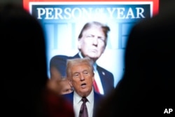 El presidente electo Donald Trump habla durante un evento Persona del Año de la revista Time en la Bolsa de Valores de Nueva York, en Nueva York, el 12 de diciembre de 2024.