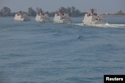 台灣海軍在高雄舉行的年度演習中展示光華六型級導彈快艇。 （2025年1月9日）