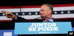 FILE - Democratic vice presidential candidate, Sen. Tim Kaine, D-Va., speaks during a campaign stop in Phoenix, Ariz., Nov. 3, 2016.