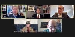 주한미군전우회(KDVA)는 25일 한국전 발발 71주년을 주제로 참전용사, 유족과 화상대담을 진행했다. 왼쪽 위에서부터 주한미군전우회 부회장인 스티브 리 전 유엔군사령관특별보좌관 (예비역 대령), 호르게 메카르도 참전용사 유족, 얼 구달 , 밥 그랜드필 참전용사, 버나드 샴포 전 주한미8군 사령관 (예비역 중장)