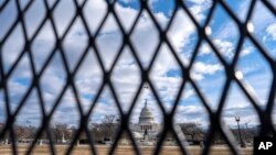 Un pájaro vuela enmarcado por una valla de seguridad frente al Capitolio de Estados Unidos, que se ha instalado en un perímetro alrededor del complejo, el 2 de enero de 2025, en Washington. 