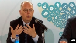 President of the European Union Chamber of Commerce in China, Mats Harborn speaks during the release of a report in Beijing, China, July 10, 2018. The business group says European companies that export from China are changing the global flow of their goods to avoid higher American tariffs in a sign of the spreading impact of the U.S.-Chinese trade war. 