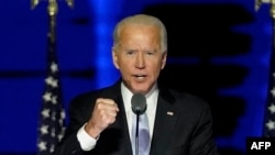 US President-elect Joe Biden delivers remarks in Wilmington, Delaware, on November 7, 2020, after being declared the winner of the US presidential election. 