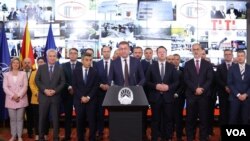 Премиерот на Северна Македонија Христијан Мицкоски на прес-конференција по повод премиер 100 дена Влада, во Владата на Република Северна Македонија, Скопје, 1 октомври 2024 година.