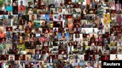 An undated handout shows the images of the 197 musicians from each country of the world who form the Earth Orchestra. 