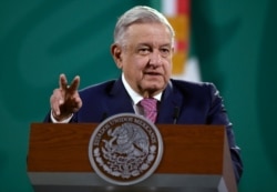 Presiden Meksiko Andres Manuel Lopez Obrador di Palacio Nacional, Mexico City, 8 Februari 2021.