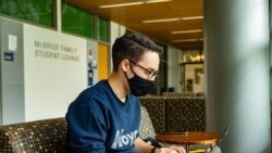 A Georgetown University student studies on campus in the spring of 2021.