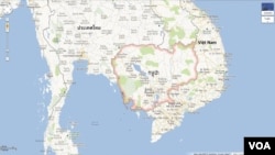 A screenshot of Google Maps of Cambodia, displaying in the Khmer language on Friday, May 24, 2013.