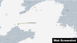 북한 유조선 철봉산1호가 지난 2일 북한 쪽으로 운항하던 중 자취를 감췄다. 자료=MarineTraffic