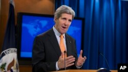 U.S. Secretary of State John Kerry talks about Syria at the State Department in Washington, Jan. 16, 2014.