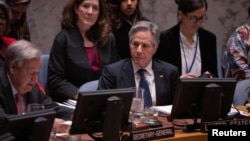 Американскиот државен секретар зборува за време на состанокот на Советот за безбедност на ОН во Њујорк