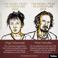 Austria's Peter Handke won the 2019 Nobel Prize for Literature, and the postponed 2018 award went to Polish author Olga Tokarczuk, the Swedish Academy said on Thursday. October 10, 2019
