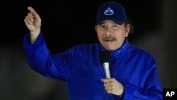 Nicaragua's President Daniel Ortega speaks during the inauguration ceremony of a highway overpass in Managua, Nicaragua, March 21, 2019. 