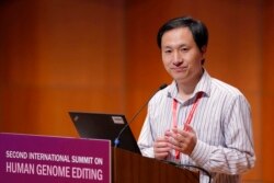 He Jiankui, a Chinese researcher, speaks during the Human Genome Editing Conference in Hong Kong, Nov. 28, 2018.