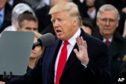 President Donald Trump speaks after being sworn in as the 45th president of the United States during the 58th Presidential Inauguration.