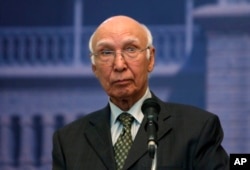 FILE - Pakistani foreign policy chief Sartaj Aziz.