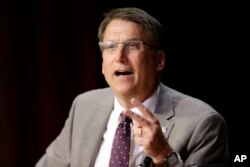 North Carolina Gov. Pat McCrory defends HB2 at a press conference in Raleigh on May 4, 2016. (AP)