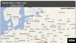 Malaysia Airlines MH 17 partial flight path from Amsterdam, July 17, 2014
