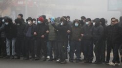 Demonstrators take part in a protest triggered by fuel price increase in Almaty, Kazakhstan, Jan. 5, 2022.