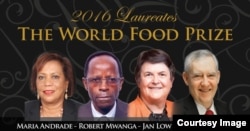 2016 Laureates of The World Food Prize: Maria Andrade, Robert Mwanga, Jan Low, Howarth Bouis (left to right) (Courtesy of The World Food Prize)