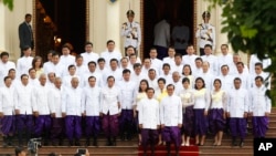 Opposition lawmakers of Cambodia National Rescue Party at the Royal Palace, Phnom Penh, Cambodia.