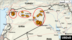 ផែនទី​តំបន់​រង​ការ​ទម្លាក់​គ្រាប់បែក​នៅ​ក្នុង​ប្រទេស​ស៊ីរី (U.S. Central Command Center)