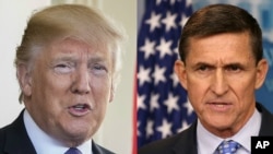 From left, President Donald Trump and former National Security Advisor Michael Flynn, who resigned Feb. 13, 2017.