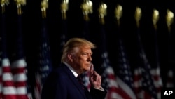 Rais Donald Trump akihutubia mkutano mkuu wa Warepublikan Alhamisi Agosti. 27, 2020, Washington DC. (AP Photo/Alex Brandon)