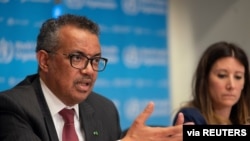 Director-General of World Health Organization (WHO) Tedros Adhanom Ghebreyesus attends a news conference on the outbreak of the coronavirus disease (COVID-19) in Geneva, Switzerland, March 16, 2020. (Christopher Black/WHO/Handout)