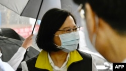 Taiwan President Tsai Ing-wen arrives during her visit to the Centers for Disease Control in Taipei on May 19, 2020. 