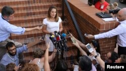 加拿大外交部長弗里蘭2018年8月28日在美國貿易代表辦公室外回答記者提問