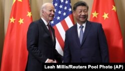 U.S. President Joe Biden and Chinese President Xi Jinping before a bilateral meeting in Lima, Peru, Nov. 16, 2024. 