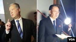 AQShning Shimoliy Koreya bo'yicha maxsus vakili Stiven Bigun (chapda) va Shimoliy Koreyaning yadro bo'yicha bosh muzokarachisi Kim Myon Gil