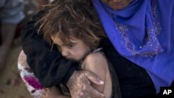 In this Aug. 23, 2015 file photo, elderly Syrian refugee Halima Ali holds her granddaughter Amal, 4, while sitting outside their tent at an informal tented settlement near the Syrian border on the outskirts of Mafraq, Jordan. In 2015, there were over 65 million displaced people, the most since World War II, according to the United Nations. Continued conflicts and persecution in places like Syria and Afghanistan fueled the increase. (AP Photo/Muhammed Muheisen)