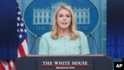 캐롤라인 레빗 백악관 대변인이 2025년 3월 11일 정례브리핑을 하고 있다.