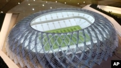 Une maquette du stade Al-Wakrah stadium présenté par le Qatar le 16 septembre 2010