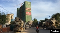 FILE - A Chinese hotel and entertainment complex under construction is seen at the Preah Sihanoukville province, Cambodia, Nov. 26, 2017. 