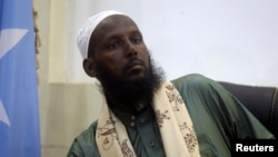 FILE - Former al Shabaab leader Mukhtar Robow Abu Mansur attends a news conference in Mogadishu, Somalia, Aug. 15, 2017. 