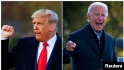 Rais Donald Trump (kushoto) na Makamu wa Rais wa zamani Joe Biden.