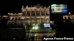 A camera stands in front of the Coburg Palais, venue of the Joint Comprehensive Plan of Action (JCPOA) during a meeting aiming at reviving the Iran nuclear deal, in Vienna on Dec. 27, 2021.