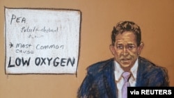 នៅក្នុង​រូបគំនូរ​នេះ គឺ​វេជ្ជបណ្ឌិត​ផ្នែក​ជំងឺ​បេះដូង​លោក Jonathan Rich ពេល​លោក​ផ្តល់​សក្ខីកម្ម​នៅ​ឯ​សវនាការ​រឿង​ក្តី​របស់​អតីត​ប៉ូលិស​ក្រុង Minneapolis លោក Derek Chauvin ទាក់ទងនឹង​មរណភាព​របស់​លោក George Floyd នៅ​ក្រុង Minneapolis ថ្ងៃទី១២ ខែមេសា ឆ្នាំ២០២១។