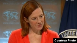 Former U.S. State Department spokesperson Jen Psaki is seen in a screen grab taken from video. A removed portion of video in which she said that “There are times when diplomacy needs privacy in order to progress” has been under scrutiny.