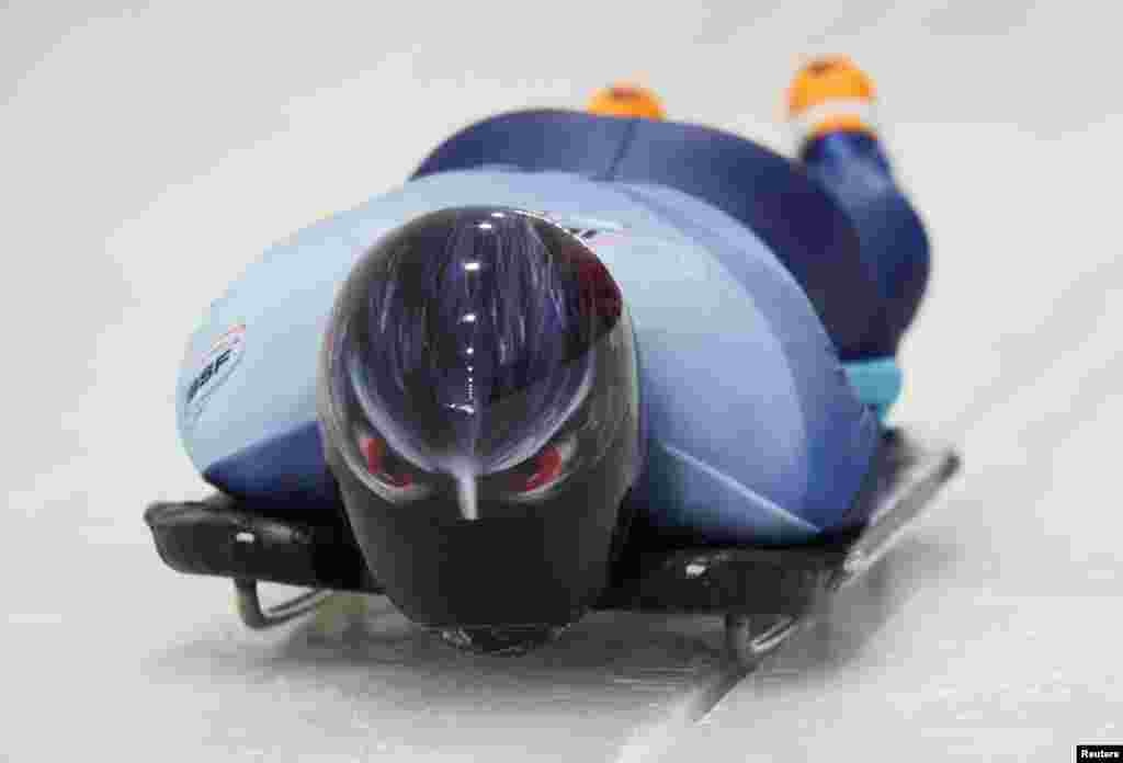 Dan Barefoot of the U.S. competes in the men's skeleton during the IBSF World Championships at Mount Van Hoevenberg in Lake Placid, New York.